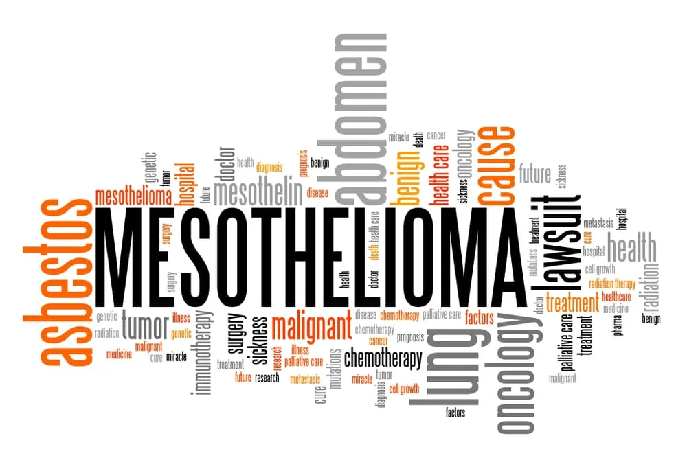Word cloud concept of Mesothelioma, a cancer primarily caused by asbestos exposure, representing the severity of this illness.