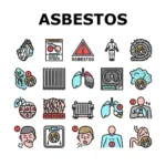 Set of asbestos icons, asbestos removal Service, Health disease, Mesothelioma Symptoms