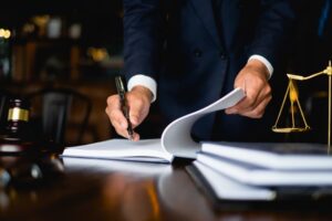 Asbestos lawyer working in his office