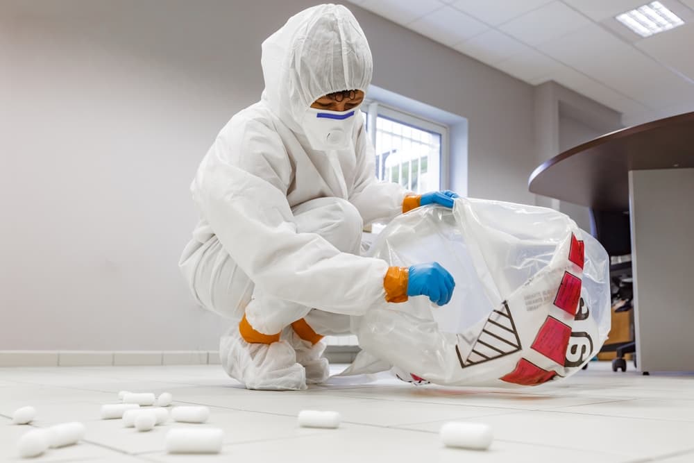 Decontamination of a room after an incident, asbestos risk management